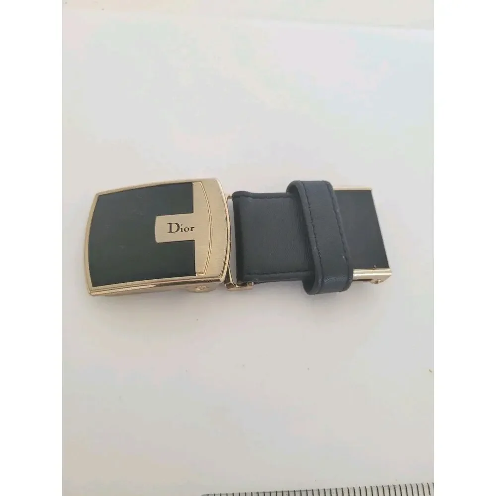 Christian Dior Silver Black Leather‎ Metal Belt Buckle Replacement Slim Vintage